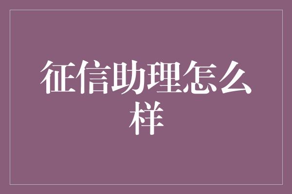 征信助理怎么样