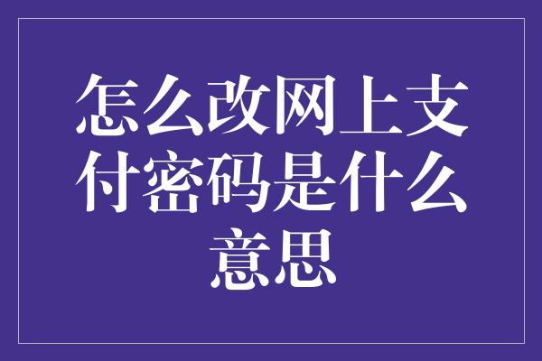 怎么改网上支付密码是什么意思