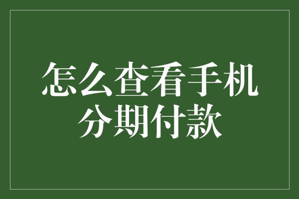 怎么查看手机分期付款