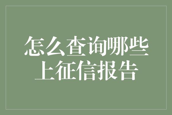 怎么查询哪些上征信报告