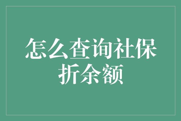 怎么查询社保折余额