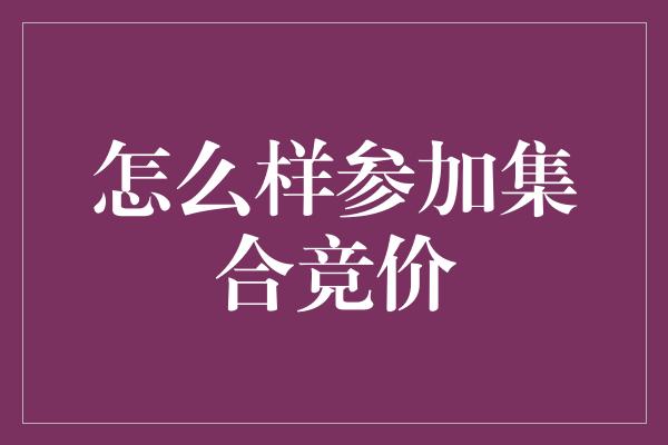 怎么样参加集合竞价