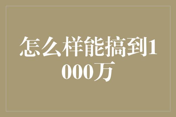 怎么样能搞到1000万