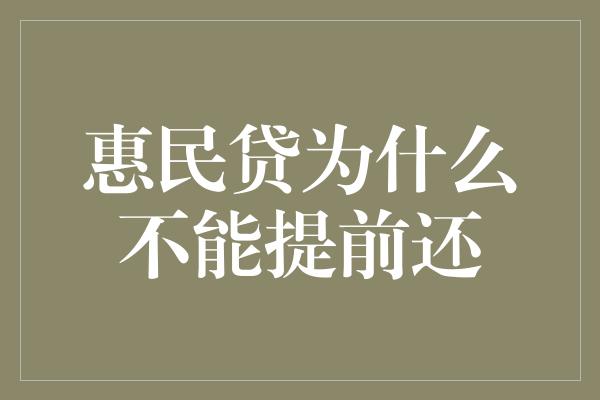 惠民贷为什么不能提前还