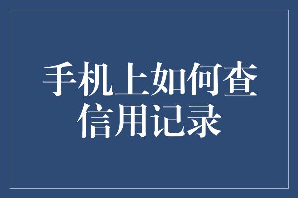 手机上如何查信用记录