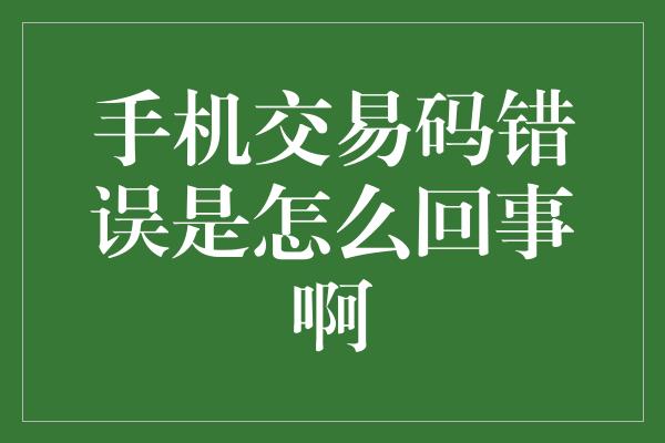 手机交易码错误是怎么回事啊