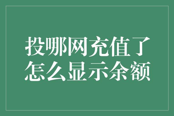 投哪网充值了怎么显示余额