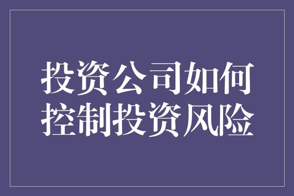 投资公司如何控制投资风险