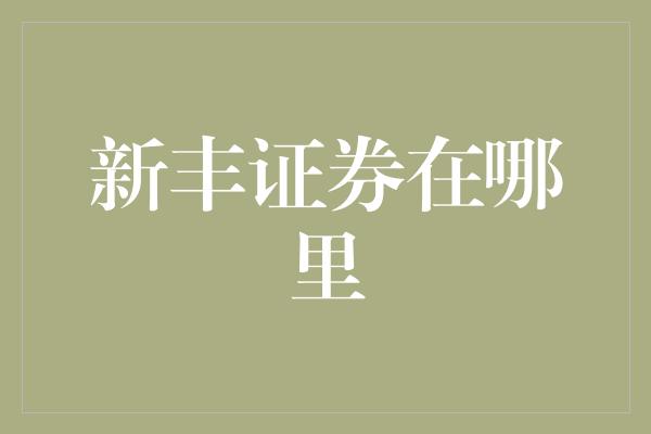 新丰证券在哪里