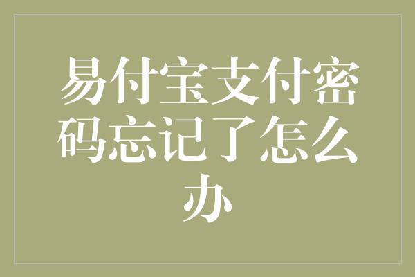 易付宝支付密码忘记了怎么办