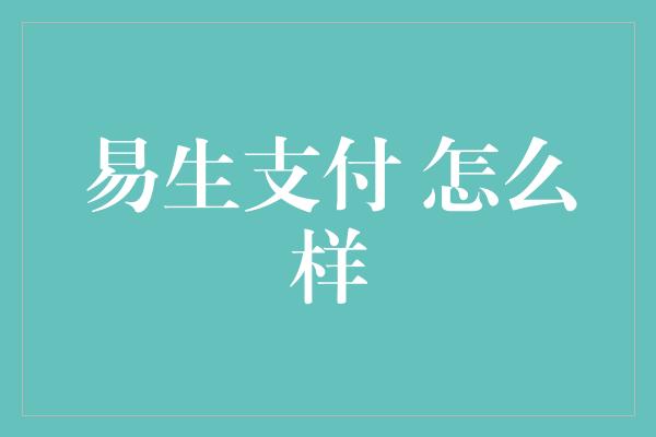 易生支付 怎么样