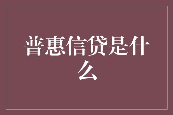 普惠信贷是什么