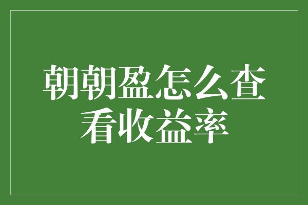 朝朝盈怎么查看收益率