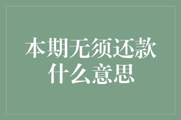 本期无须还款什么意思