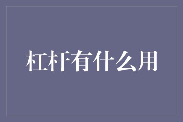 杠杆有什么用