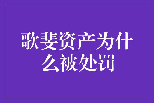 歌斐资产为什么被处罚