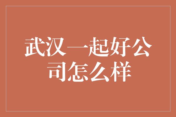 武汉一起好公司怎么样