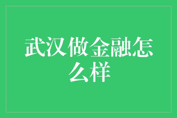 武汉做金融怎么样