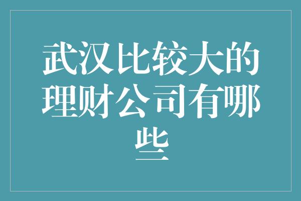 武汉比较大的理财公司有哪些