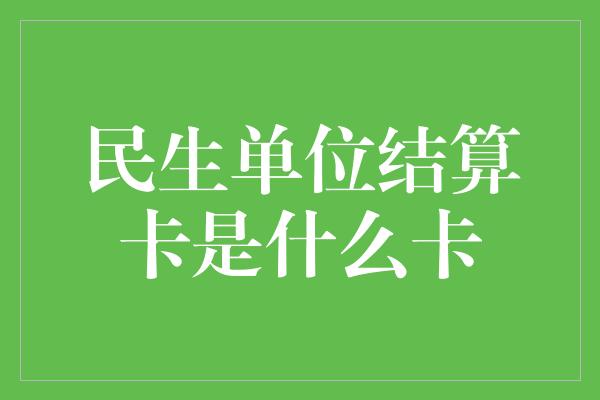 民生单位结算卡是什么卡