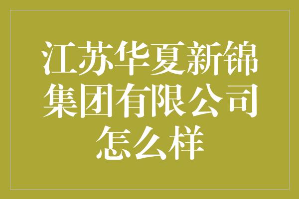 江苏华夏新锦集团有限公司怎么样