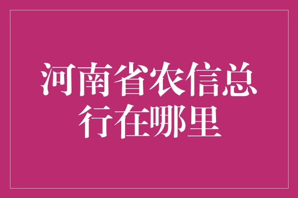 河南省农信总行在哪里