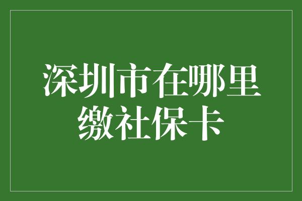 深圳市在哪里缴社保卡