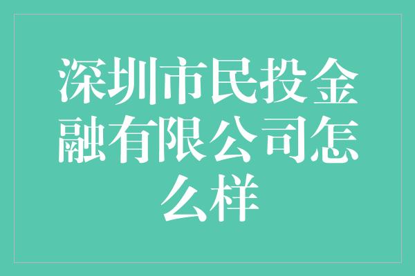 深圳市民投金融有限公司怎么样