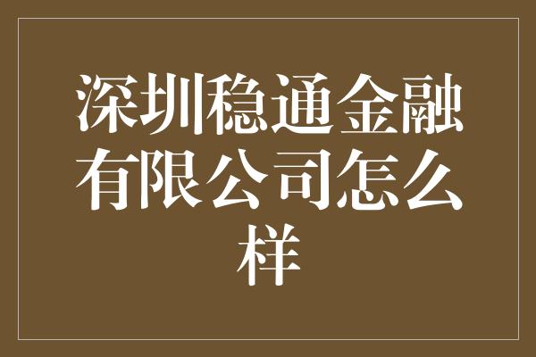 深圳稳通金融有限公司怎么样