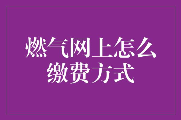 燃气网上怎么缴费方式