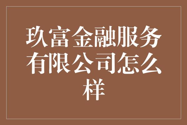 玖富金融服务有限公司怎么样