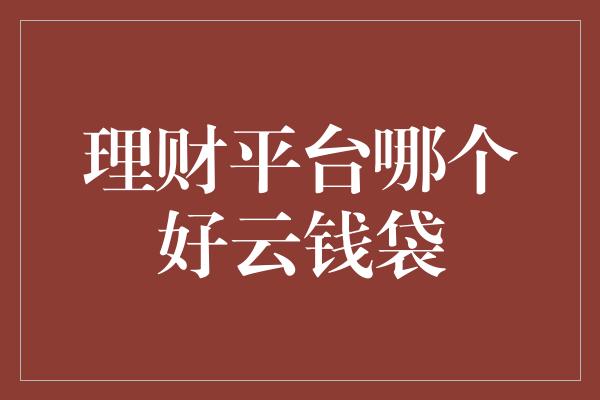 理财平台哪个好云钱袋