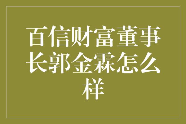 百信财富董事长郭金霖怎么样