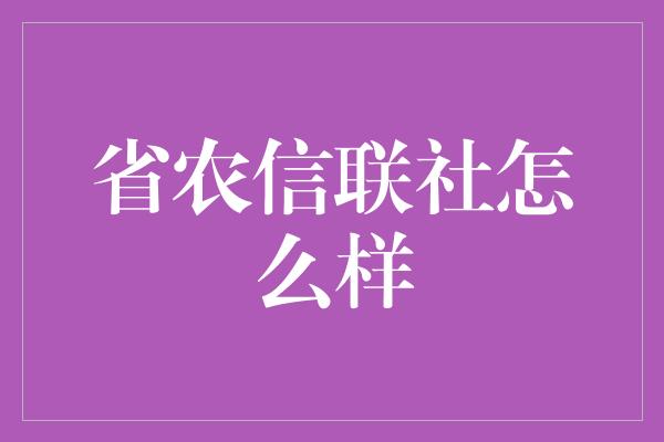 省农信联社怎么样