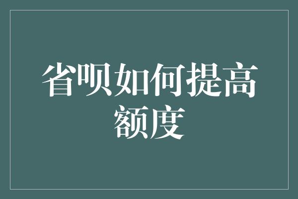 省呗如何提高额度