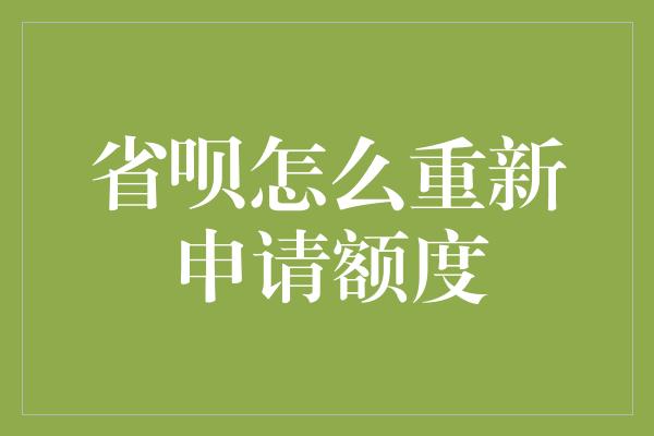 省呗怎么重新申请额度