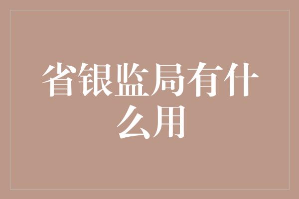 省银监局有什么用