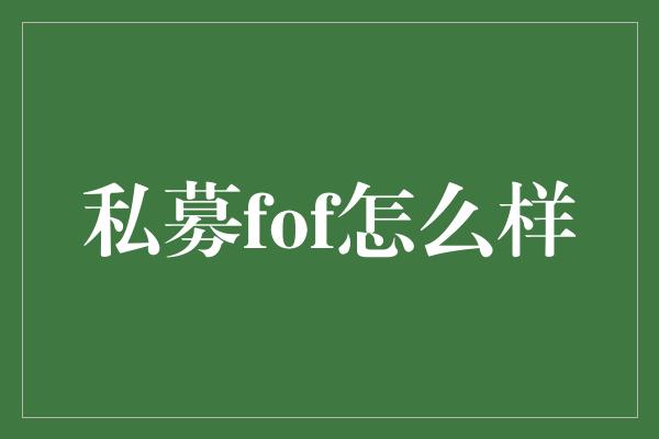 私募fof怎么样