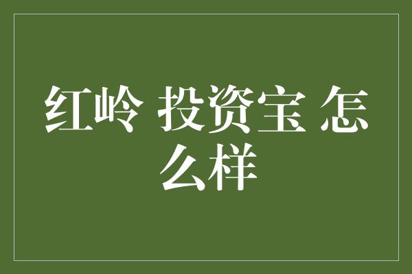 红岭 投资宝 怎么样