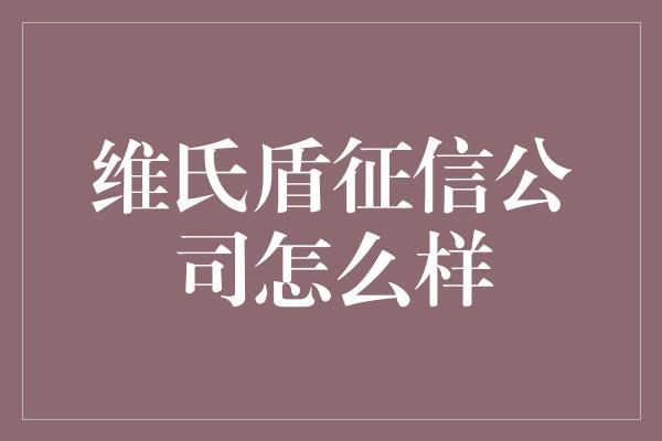 维氏盾征信公司怎么样