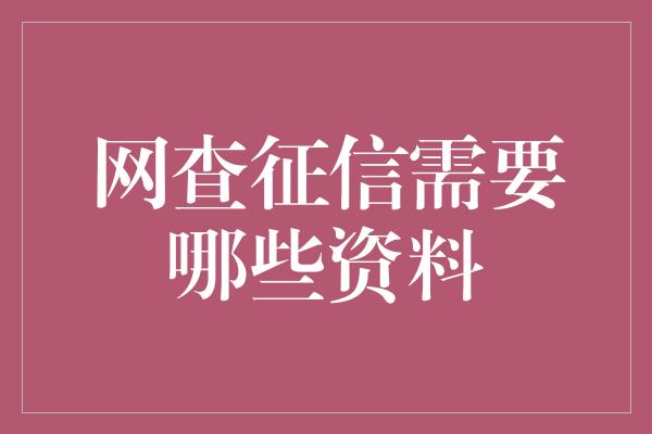 网查征信需要哪些资料