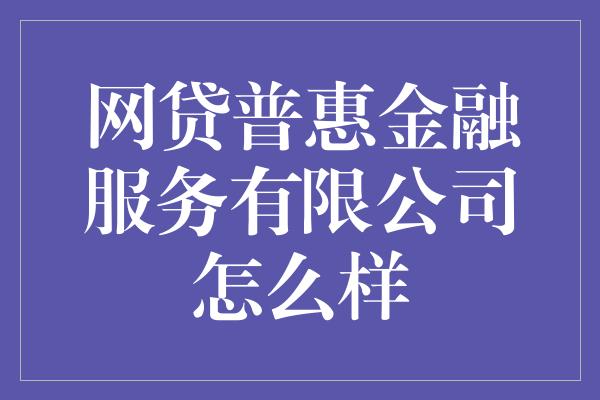 网贷普惠金融服务有限公司怎么样