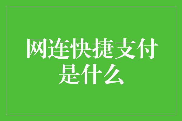 网连快捷支付是什么