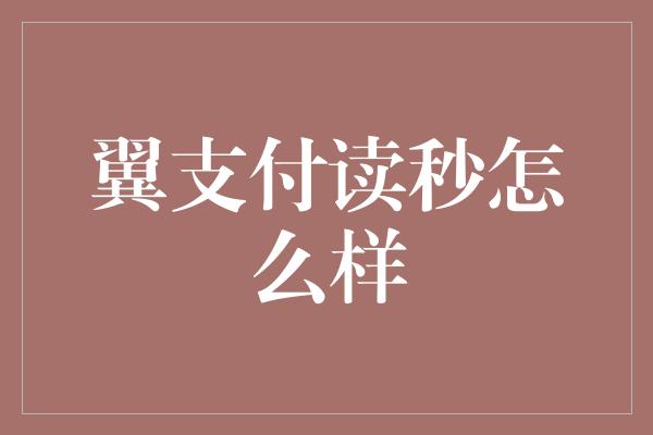 翼支付读秒怎么样