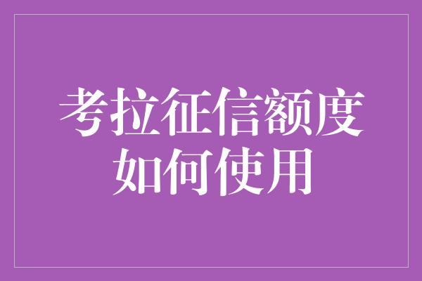 考拉征信额度如何使用