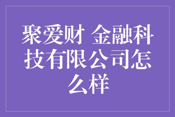 聚爱财 金融科技有限公司怎么样