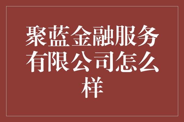 聚蓝金融服务有限公司怎么样