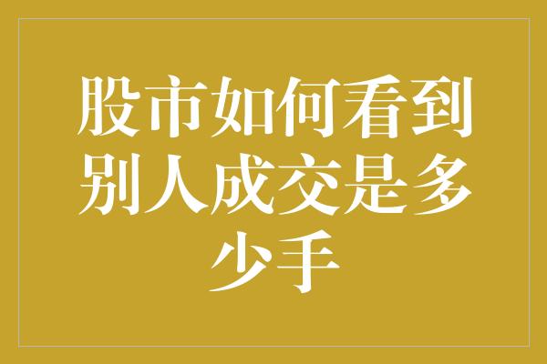 股市如何看到别人成交是多少手