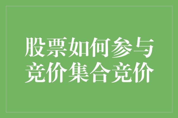 股票如何参与竞价集合竞价