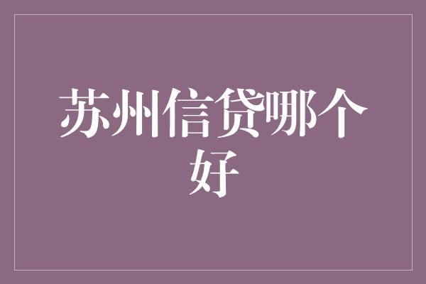 苏州信贷哪个好